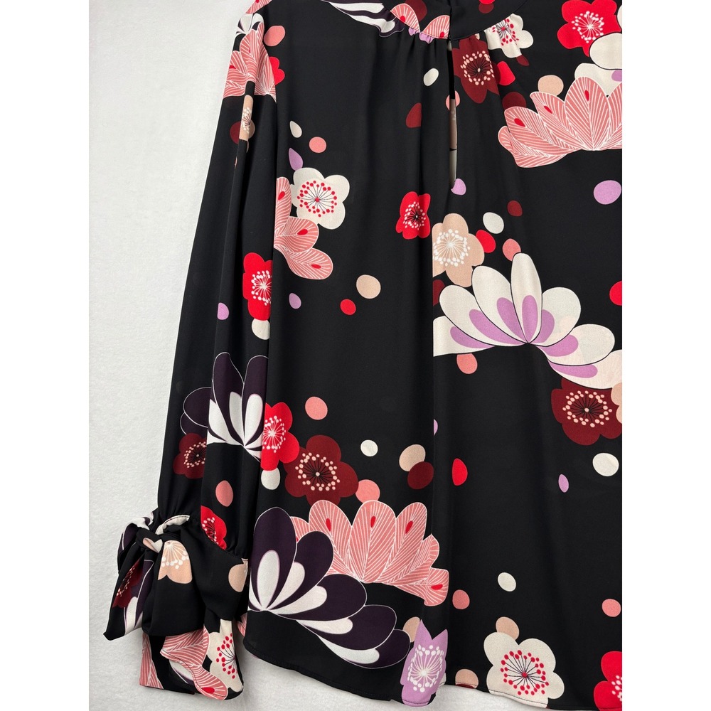 Ann Taylor Blouse Womens XL Floral Mock Neck Keyhole Tie Cuff Career
